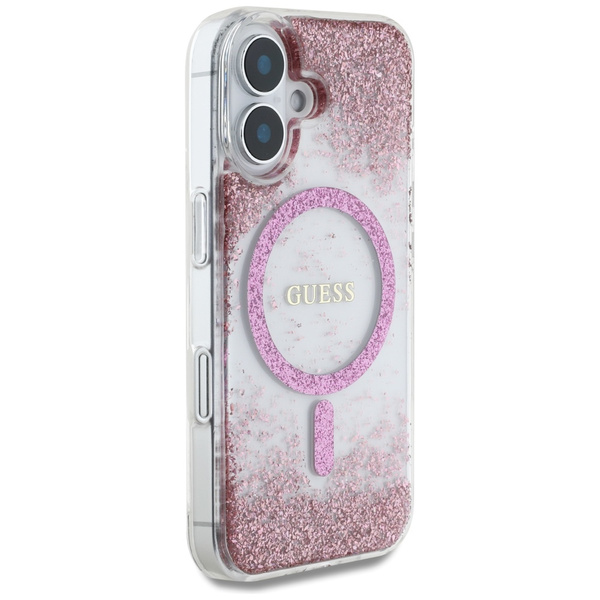 Etui Guess HC Resin Bottom Glitter do iPhone 16 MagSafe różowy