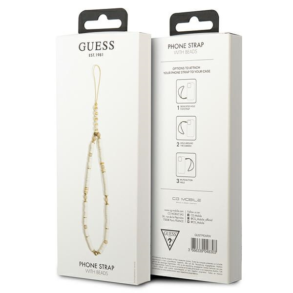 Guess zawieszka GUSTPEARW Phone Strapbiały/white Heishi Beads