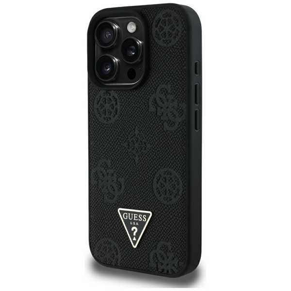 Etui Guess Grained Hot Stamp Peony       Triangle Logo MagSafe do iPhone 16 Pro Max czarny