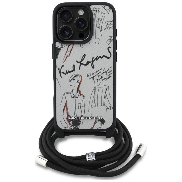 Etui Karl Lagerfeld Crossbody Grained    Pattern & Logo do iPhone 16 Pro Max szary