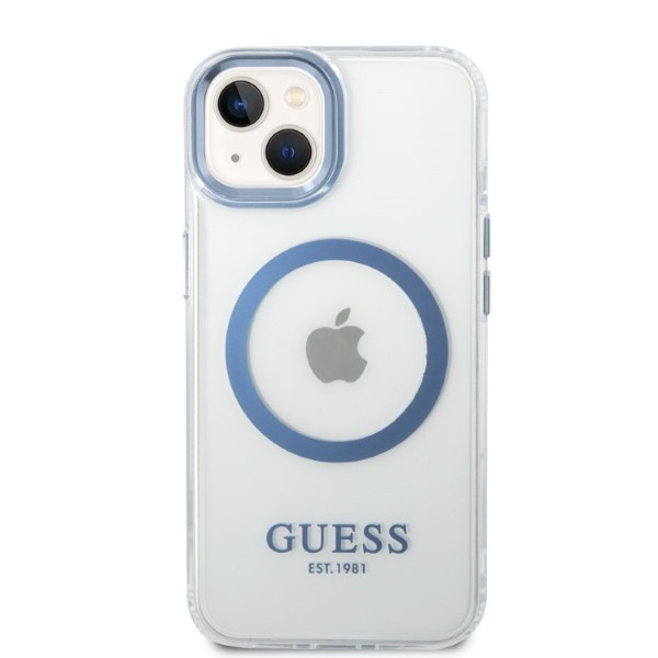 Guess GUHMP14MHTRMB iPhone 14 Plus / 15 Plus 6.7" niebieski/blue hard case Metal Outline Magsafe