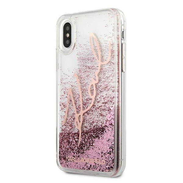 KARL LAGERFELD KLHCPXTRKSRG IPHONE X/XS PINK-GOLD/ROSE GOLD GLITTER SIGNATURE