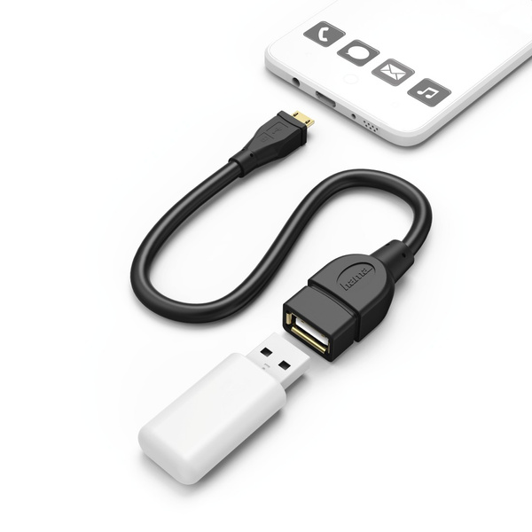 HAMA KABEL OTG USB A GN/MICRO B WT, 15 CM CZARNY