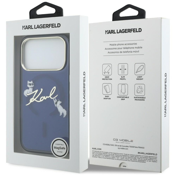Etui Karl Lagerfeld IML Choupettes Karl  Script Logo MagSafe do iPhone 17 Pro Max niebieski