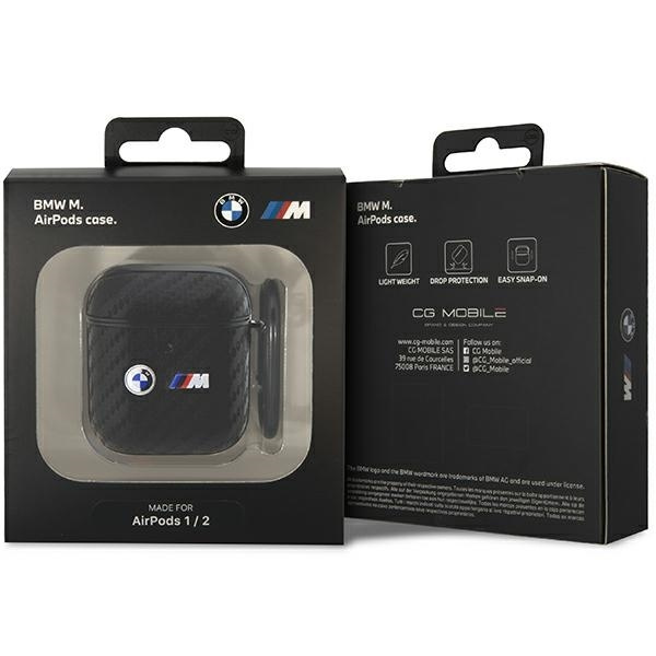 Etui BMW Carbon Double Metal Logo na AirPods 1/2 - czarne
