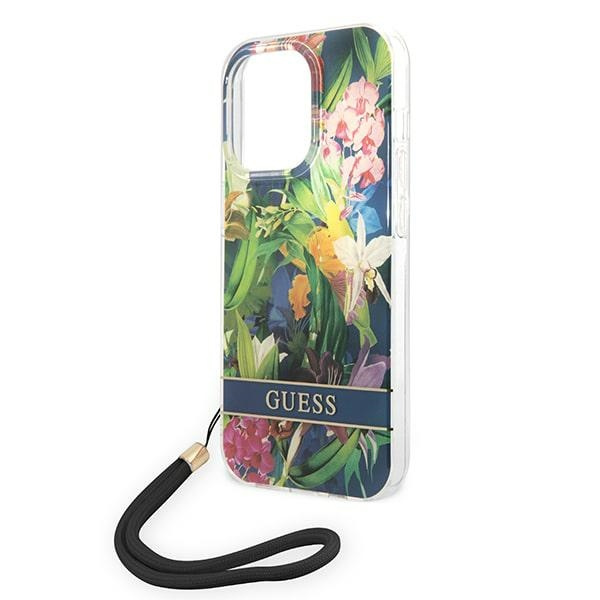 Guess GUOHCP14XHFLSB iPhone 14 Pro Max6,7" niebieski/blue hardcase Flower Strap