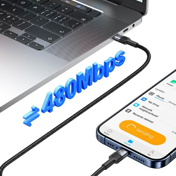 USAMS Kabel USB-C na USB-C 60W 1,2m Fast  Charging stalowy/tarnish SJ724USBSG01 (US-SJ724)