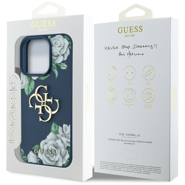 Etui Guess Grained Roses Big 4G logo do  iPhone 16 Pro Max niebieski