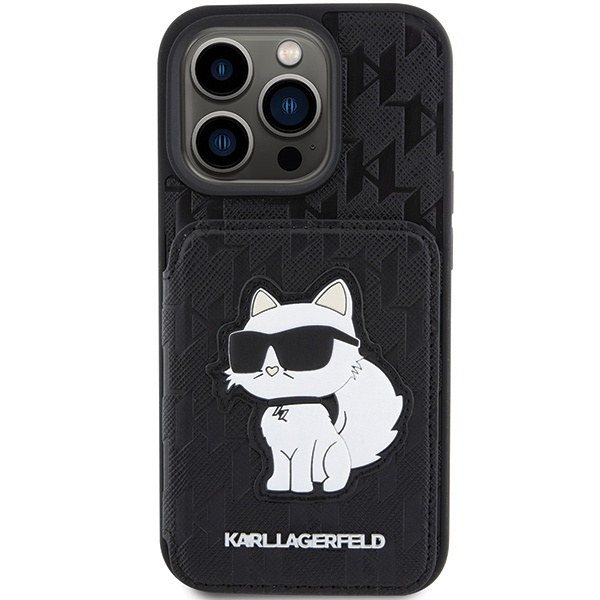 Etui Karl Lagerfeld Saffiano Cardslots and Stand Monogram Choupette do iPhone 15 Pro Max - czarne
