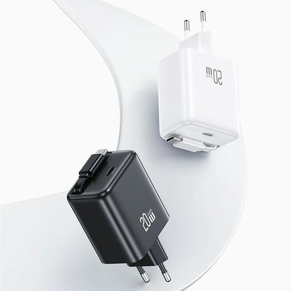 USAMS Ład. siec. 1xUSB-C ze zwijanym kablem USB-C Retractable PD+QC 20W Gan Fast Charging czarny/black YC Series CC233TC01 (US-CC233)