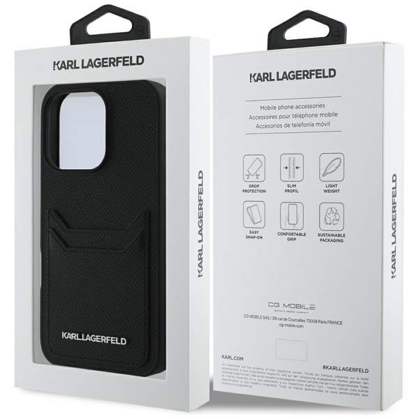 Etui Karl Lagerfeld HC Grained PU        Cardslot Metal Elong do iPhone 16 Pro Max czarny