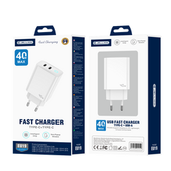 JELLICO wall charger EU19 GaN PD 40W 2xUSB-C + cable USB-C - USB-C White