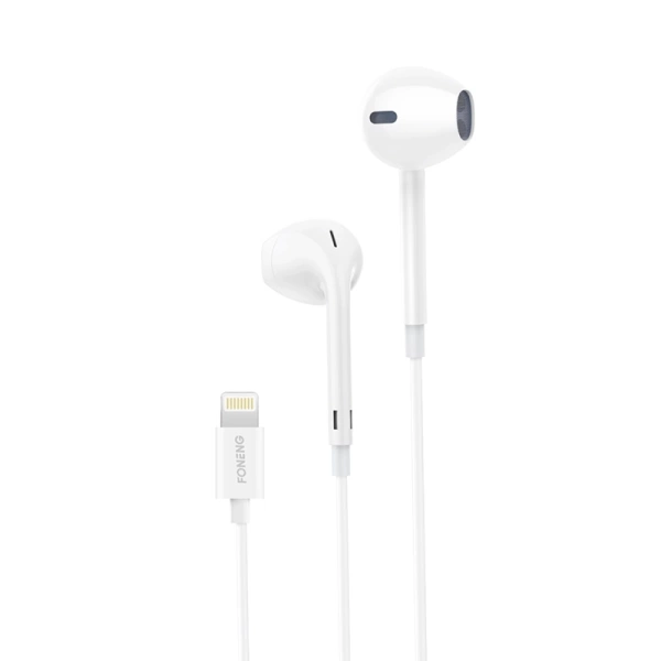FONENG wired earphones T28 Lightning with microphone 1.2M White
