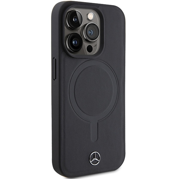 Mercedes Smooth Leather MagSafe case for iPhone 15 Pro Max - black