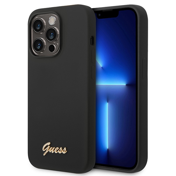 Guess GUHCP14XSLSMK iPhone 14 Pro Max6,7" czarny/black hard case Silicone Vintage Gold Logo