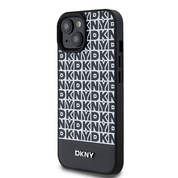 DKNY DKHMP15SPSOSPK iPhone 15 / 14 / 136.1" czarny/black hardcase Leather Printed Pattern Metal Logo MagSafe