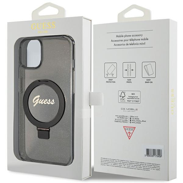 Guess GUHMP15SHRSGSK iPhone 15 / 14 / 13 6.1" czarny/black hardcase Ring Stand Script Glitter MagSafe