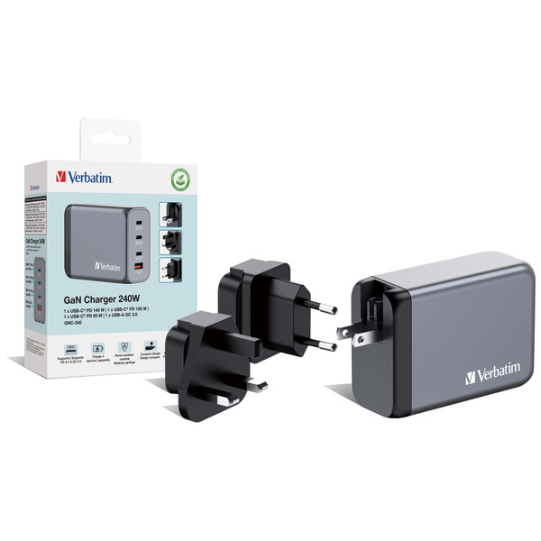 Verbatim Ładowarka sieciowa GaN 240W3xUSB-C/USB-A + Adapter EU/UK/US GNC-240 32205