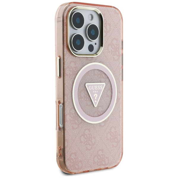 Etui Guess IML Metal Glitter 4G Circle   Triangle MagSafe do iPhone 16 Pro Max różowy