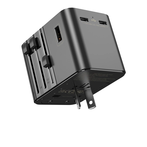 JELLICO uniwersalny adapter podróżny S9 PD 2xUSB-C + 1xUSB 3.4A Max 2500W Czarny
