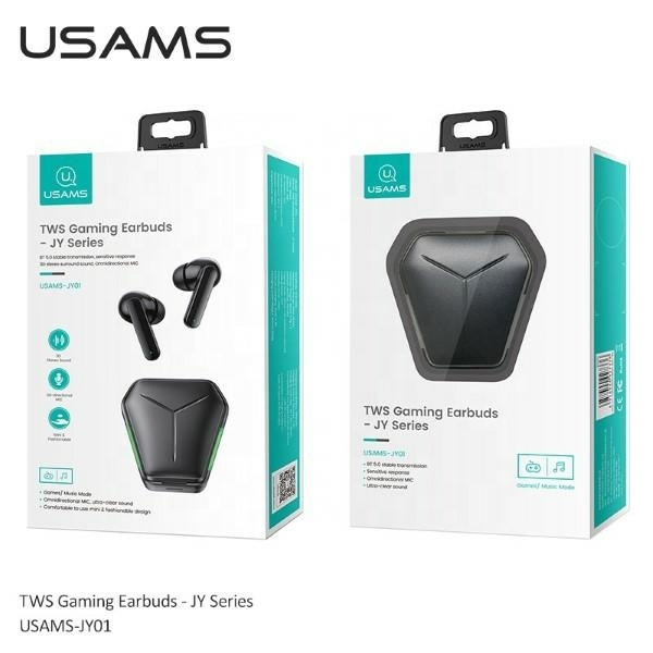 USAMS Słuchawki Bluetooth 5.0 TWS JY series Gaming earbuds bezprzewodowe czarny/black BHUJY01