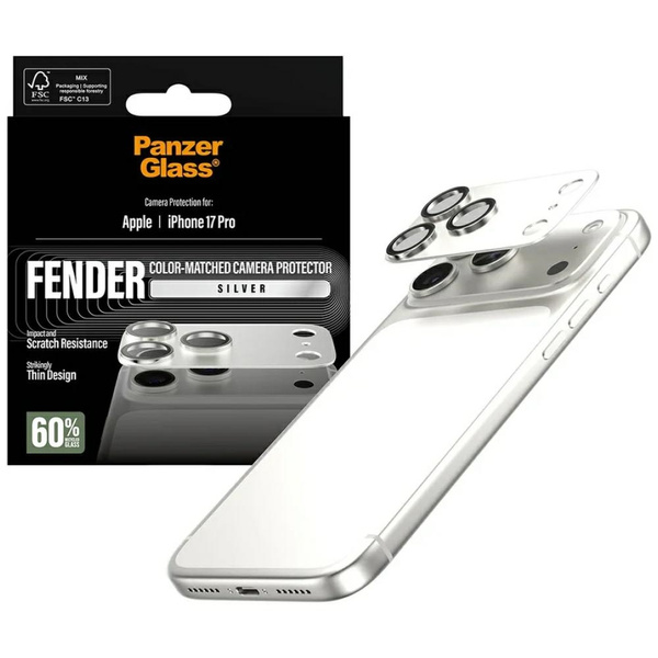 Szkło hartowane na obiektyw PanzerGlass Fender Camera Protector do iPhone 17 Pro srebrny