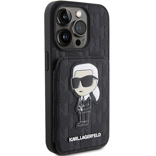 Etui Karl Lagerfeld Saffiano Cardslots and Stand Monogram Ikonik Patch do iPhone 15 Pro Max - czarne