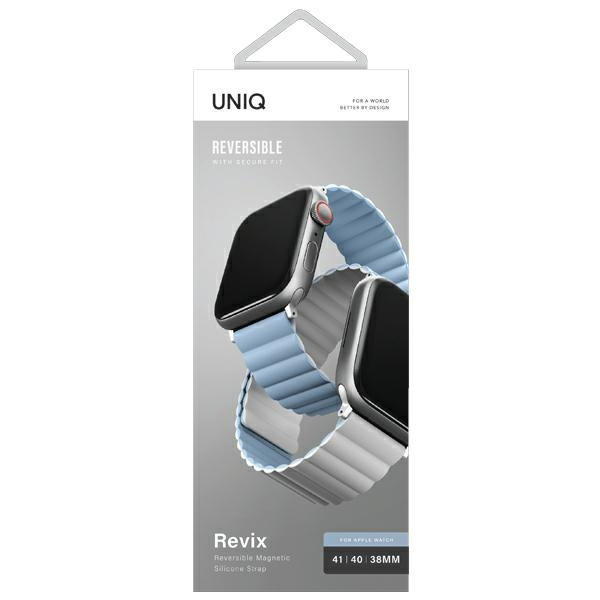 UNIQ pasek Revix Apple Watch Series1/2/3/4/5/6/7/8/9/SE/SE2 38/40/41mm. Reversible Magnetic biały-niebieski/white-blue