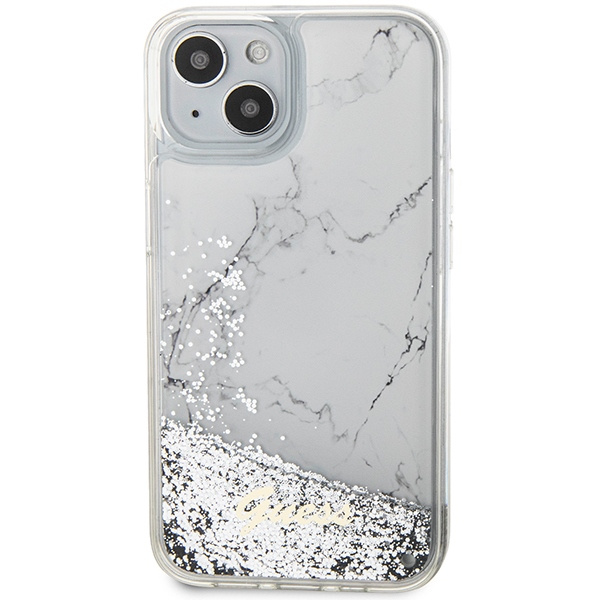 Guess GUHCP14SLCSGSGH iPhone 14 / 15 /13 6.1" biały/white hardcase Liquid Glitter Marble