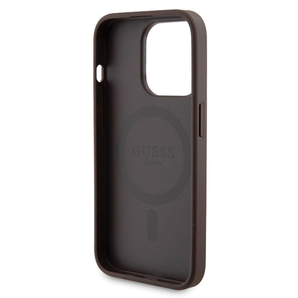 Zestaw Guess GUBPM5P15L4GEMGW iPhone15 Pro 6.1" hardcase + Powerbank 5000mAh MagSafe brązowy/brown 4G Metal Logo