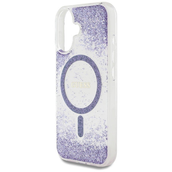 Etui Guess HC Resin Bottom Glitter do iPhone 16 MagSafe fioletowy