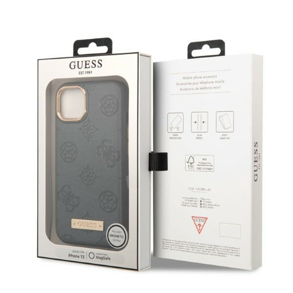 Guess GUHMP13MSAPSTG iPhone 13 / 14 / 15 6.1" szary/grey hardcase Peony Logo Plate MagSafe