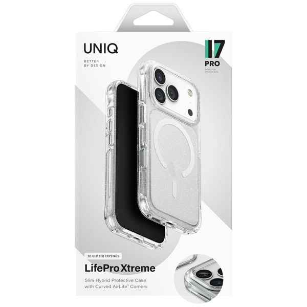 Etui UNIQ LifePro Xtreme do iPhone 17    Pro Magclick Charging przezroczysty/brokat