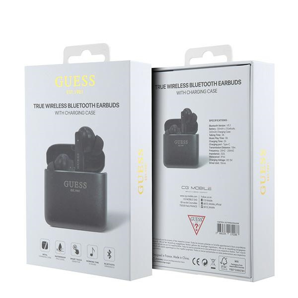 Guess słuchawki Bluetooth GUTWSSU20ALEGKTWS + stacja dokująca czarny/black Printed Logo