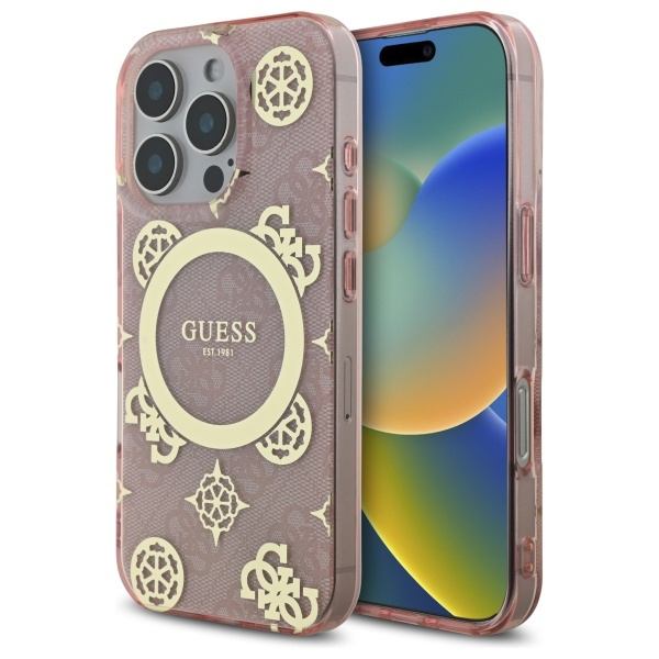 Guess GUHMP16LH4PYEEP iPhone 16 Pro 6.3" różowy/pink hardcase IML Peony On 4G Background MagSafe
