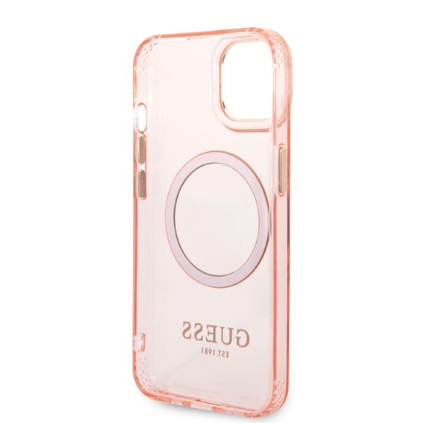 Guess GUHMP14SHTCMP iPhone 14 / 15 / 13 6,1" różowy/pink hard case Gold Outline Translucent MagSafe