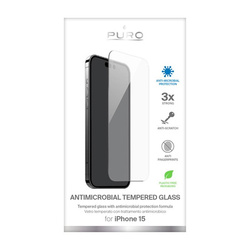 PURO Anti-Bacterial Tempered Glass - Tempered glass screen protector with antibacterial protection for iPhone 15