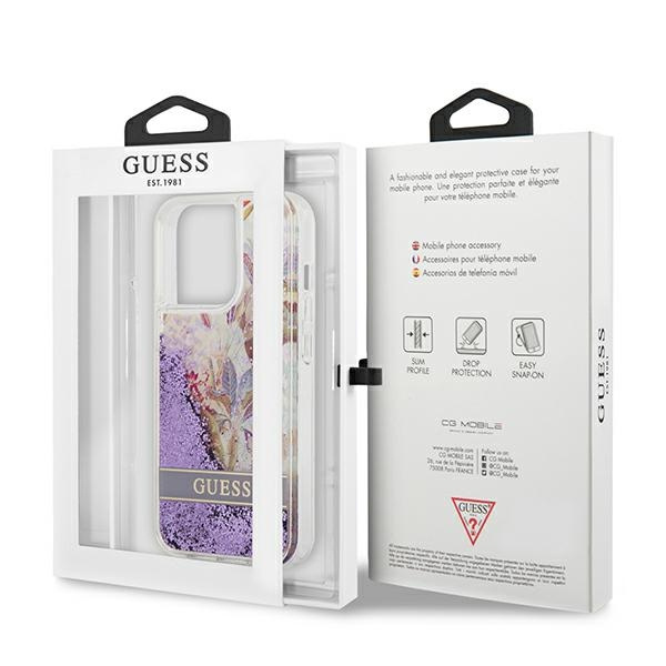 Guess GUHCP13LLFLSU iPhone 13 Pro / 136,1" fioletowy/purple hardcase Flower Liquid Glitter
