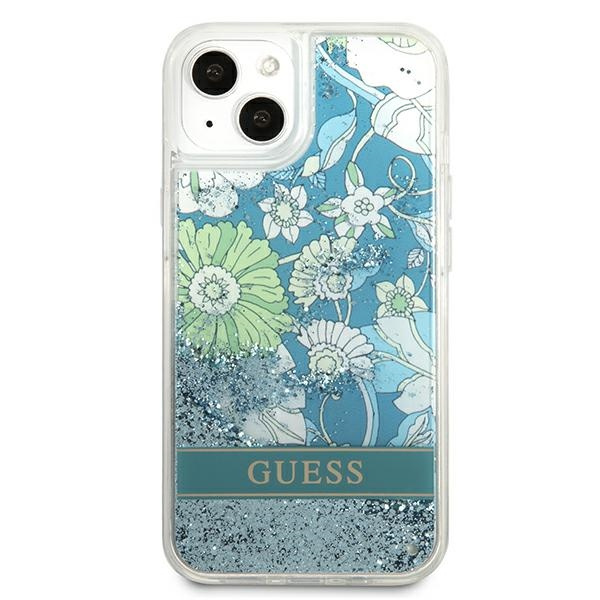 Guess GUHCP13MLFLSN iPhone 13 / 14 / 15 6.1" zielony/green hardcase Flower Liquid Glitter