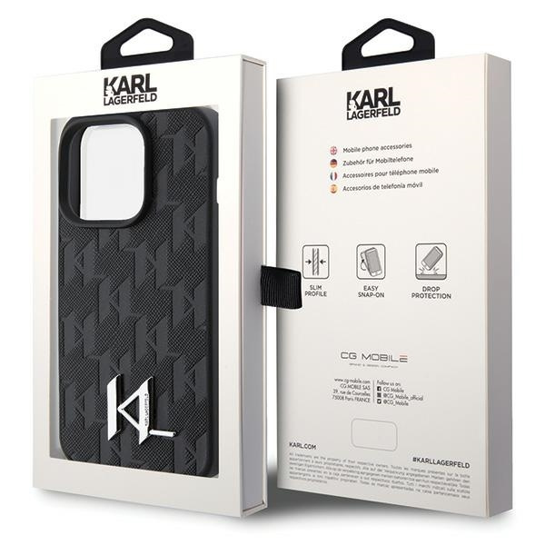 KARL LAGERFELD KLHCP15LPKLPKLK IPHONE 15 PRO 6.1" CZARNY/BLACK HARDCASE LEATHER MONOGRAM HOT STAMP METAL LOGO