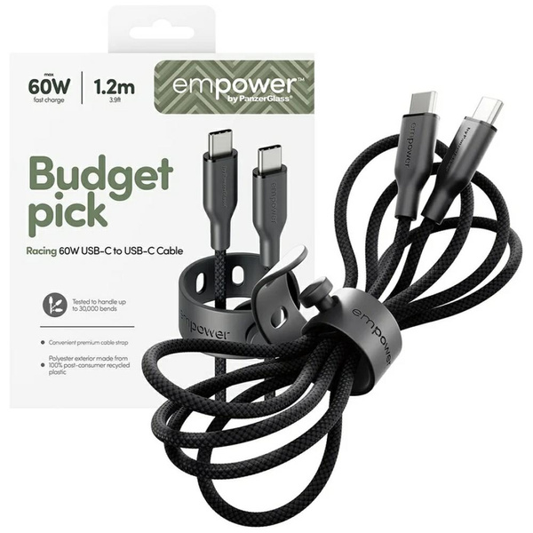 Kabel empower by PanzerGlass Racing 60W USB-C do USB-C 1.2m czarny