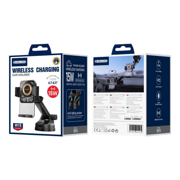 JELLICO uchwyt samochodowy z ładowaniem bezprzewodowym W15 15W Czarny