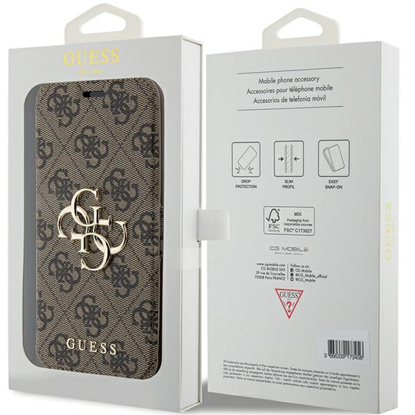 Guess GUBKP15L4GMGBR iPhone 15 Pro 6.1"brązowy/book book 4G Metal Logo