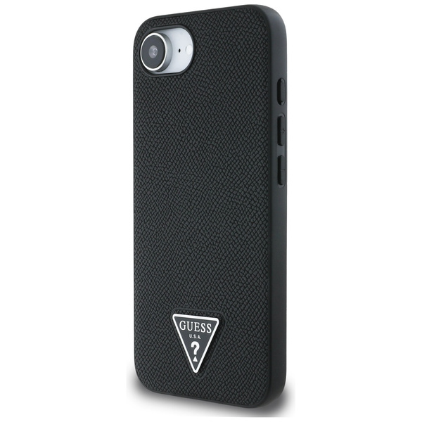 Etui Guess Grained Triangle MagSafe do   iPhone 16e czarny