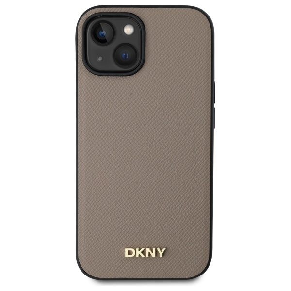 DKNY DKHMP15SPGHLME iPhone 15 6.1"       beżowy/beige hardcase Grained Metal Logo MagSafe