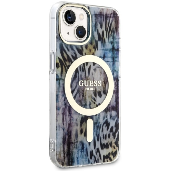 Guess GUHMP14SHLEOPWB iPhone 14 / 15 /13 6.1" niebieski/blue hardcase Leopard MagSafe