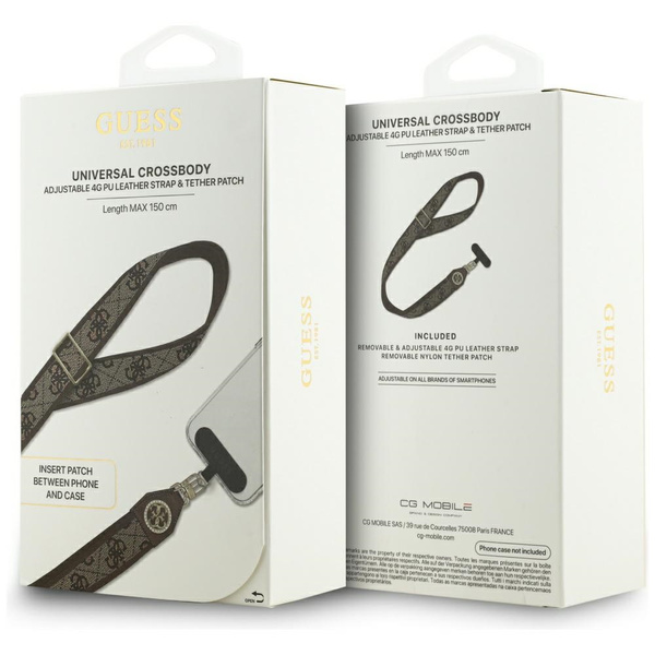 Uniwersalna smycz Guess Universal CBDY   4G Tether Patch Strass Metal Logo brązowy