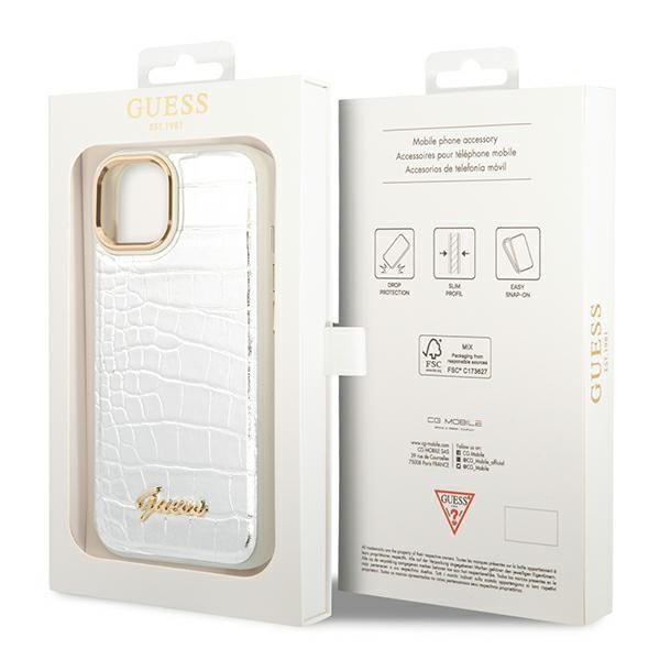 Guess GUHCP14MHGCRHS iPhone 14 Plus / 15 Plus 6.7" srebrny/silver hardcase Croco Collection