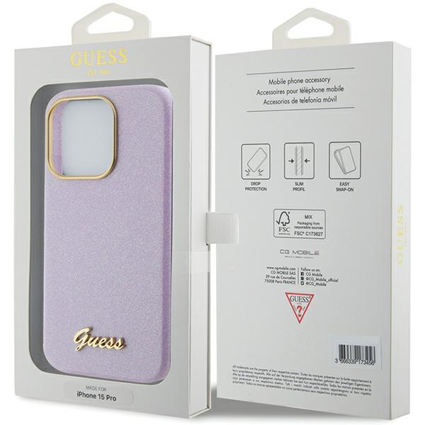 Guess GUHCP15XPGMCSL iPhone 15 Pro Max 6.7" liliowy/lilac hardcase Glitter Glossy Script