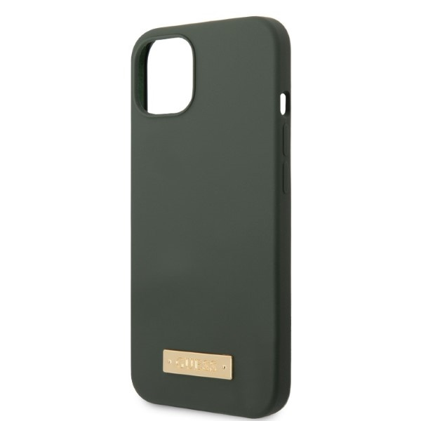 Guess GUHMP13MSBPLA iPhone 13 / 14 / 15 6.1" zielony/khaki hard case Silicone Logo Plate MagSafe
